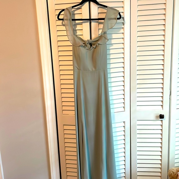bhldn sage green dress BHLDN Sage Embellished Maxi Slip Dress